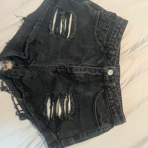Distressed Black Denim Shorts